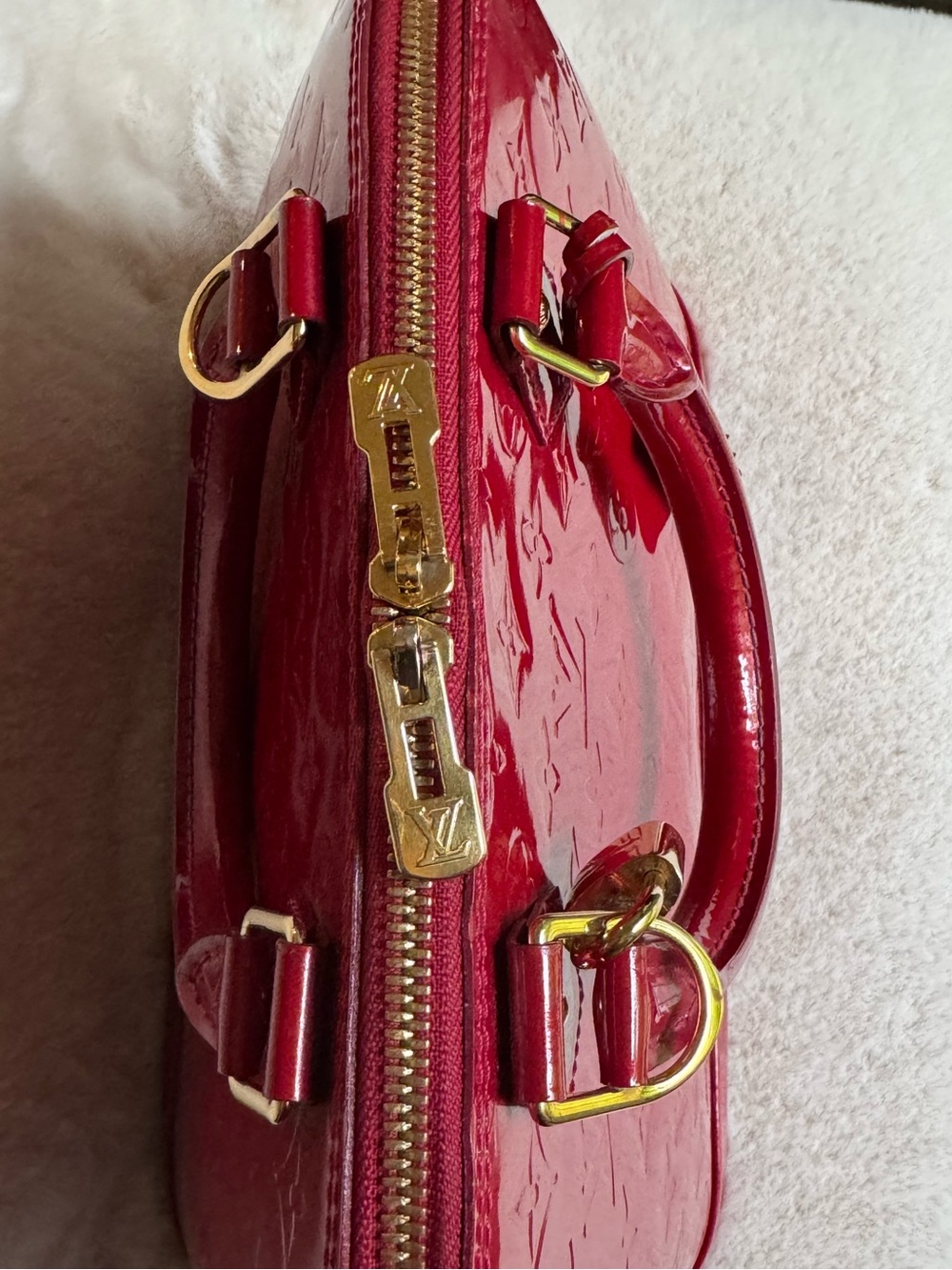 Louis Vuitton Red Vernis Alma Satchel with Gold Hardware - Picture 7 of 15